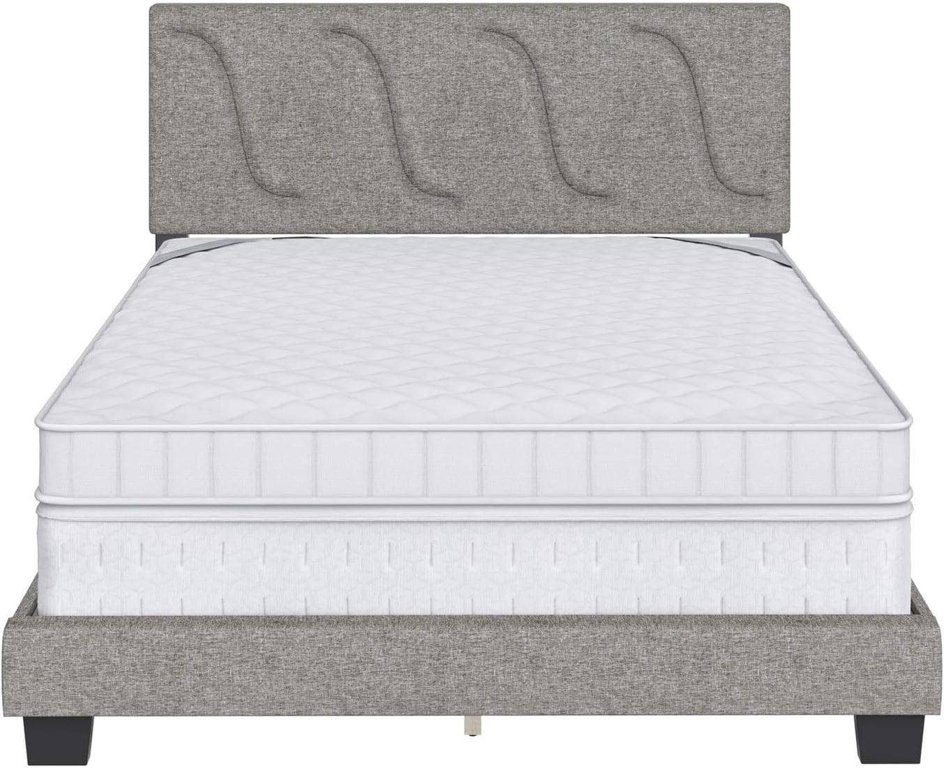 Boyd Sleep VMI0405GYEK Aberdeen Linen Upholstered King Size Platform Bed Frame with Decorative Design Headboard and Wood Slat Supports, Grey