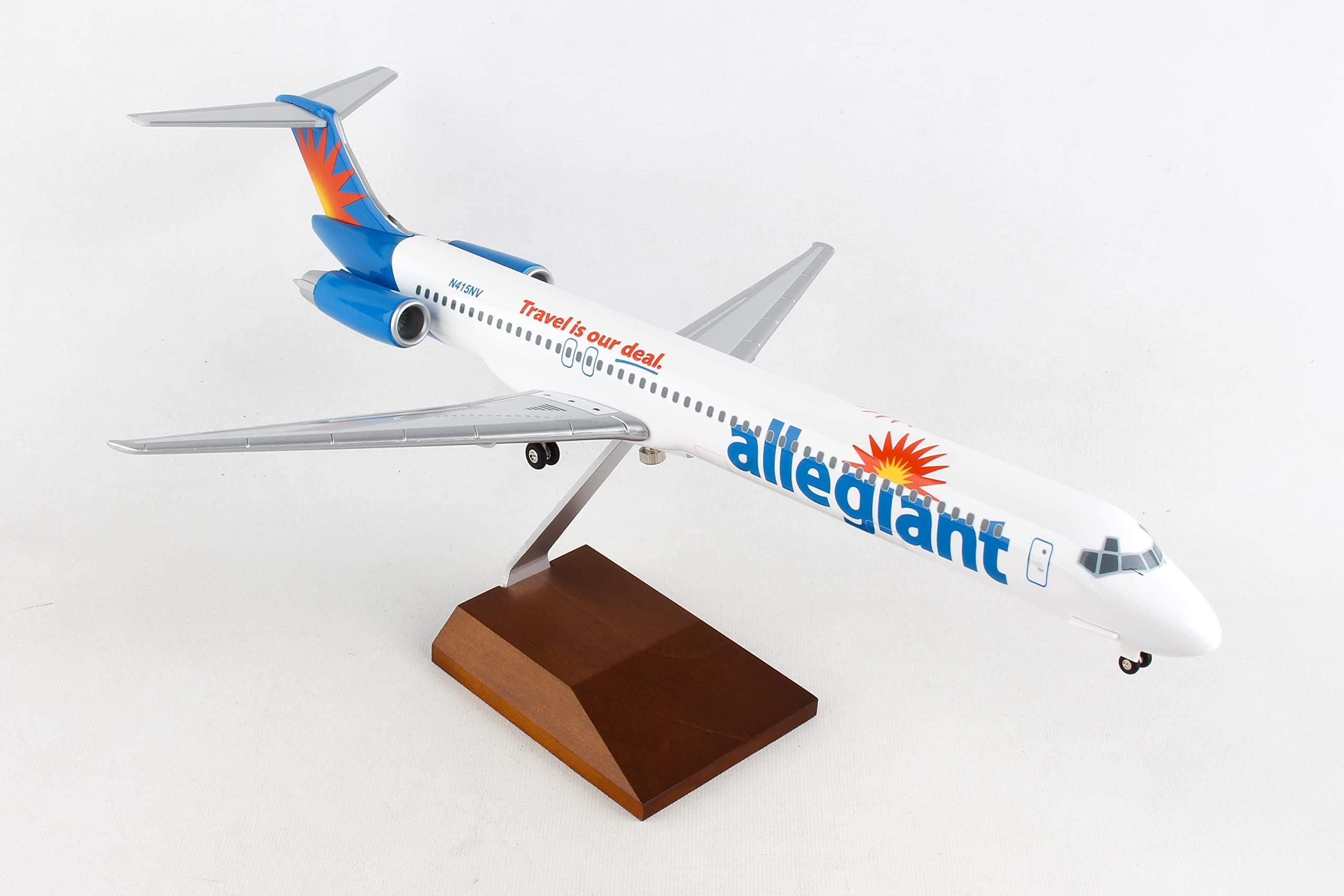 Skymarks Daron N415NV Allegiant MD-80 Airplane Model with Gear & Wood Stand (1/100 Scale)