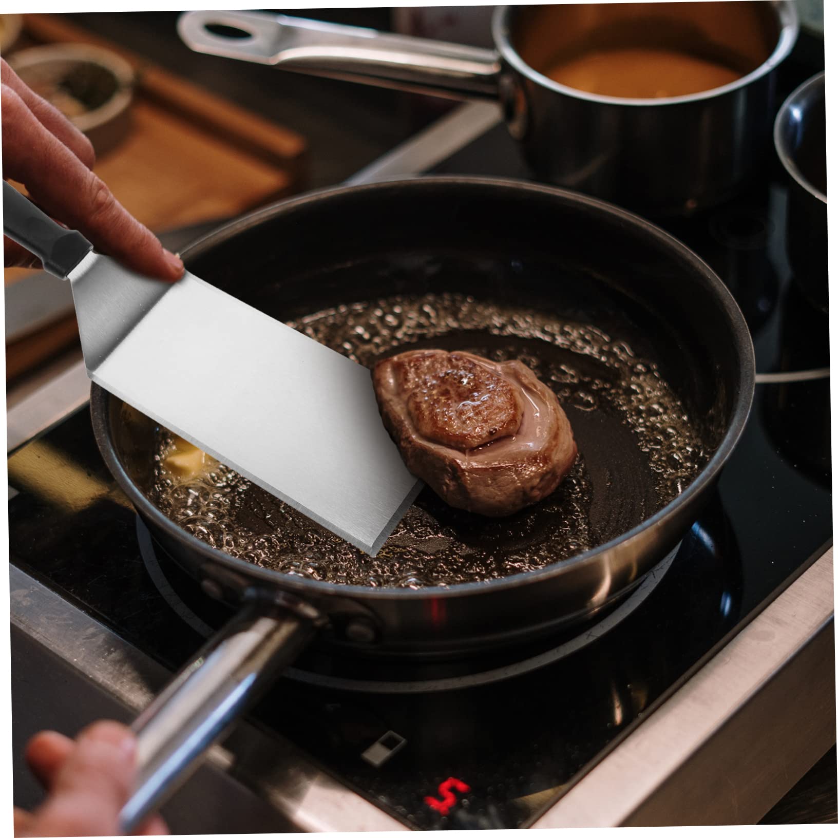 Spatola per Bistecche e Pala in Acciaio Inox Set 3 Pezzi Manico in Plastica Resistente per Cucina e Barbecue Utensili da Cucina Multifunzione per Friggere e Girare Alimenti