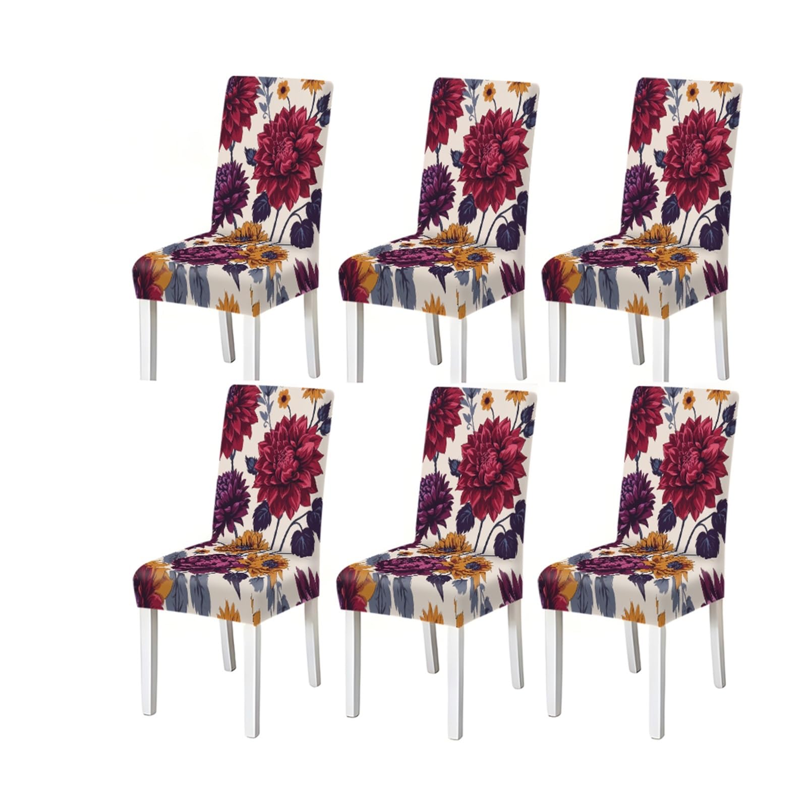 BOSUYBN Vibrant Dahlia Sunflower Floral Print Stretch Dining Chair Covers, For Home Kitchen Dining Room Party, 2/4/6 PCS Furniture Protectors for Home Dining Room(6PCSChair cover)