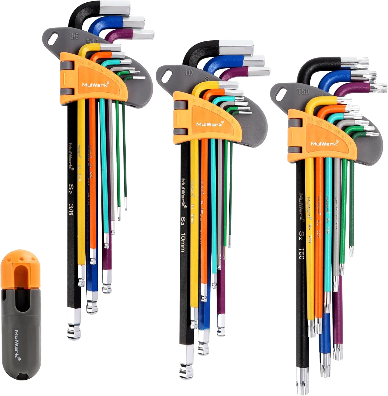 28 PCS Allen Key Set, Long Arm Ball End Hex Key Wrench Set with T-Handle | SAE 1/16–3/8, Metric 1.5–10mm, Torx T10–T50 | S2 Steel Allen Wrenches Set – Ideal Holiday Gift for DIY Users