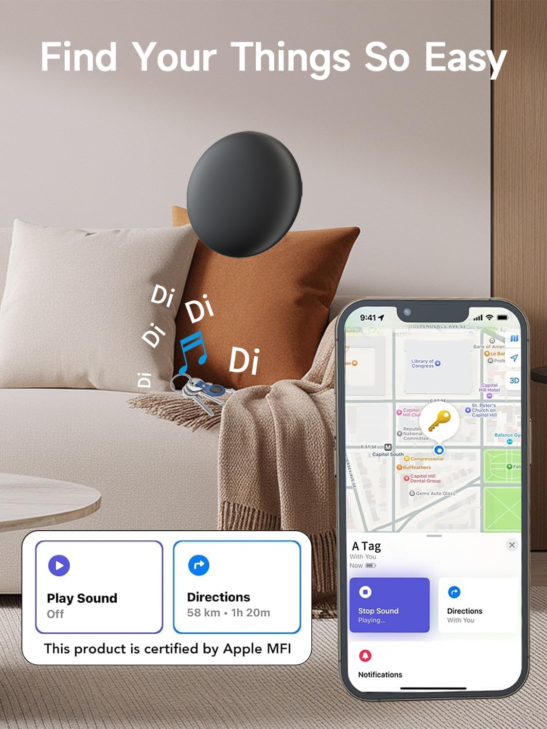 2026 New Air Tags-4 pack【Apple MFi Certified】Smart Bluetooth Tracker 4 Pack (iOS Only),Item Locator Works with Find My,Replaceable Battery Key Finder for Keys,Bags,Luggage,Wallet (Black, A Tag 4Pack)
