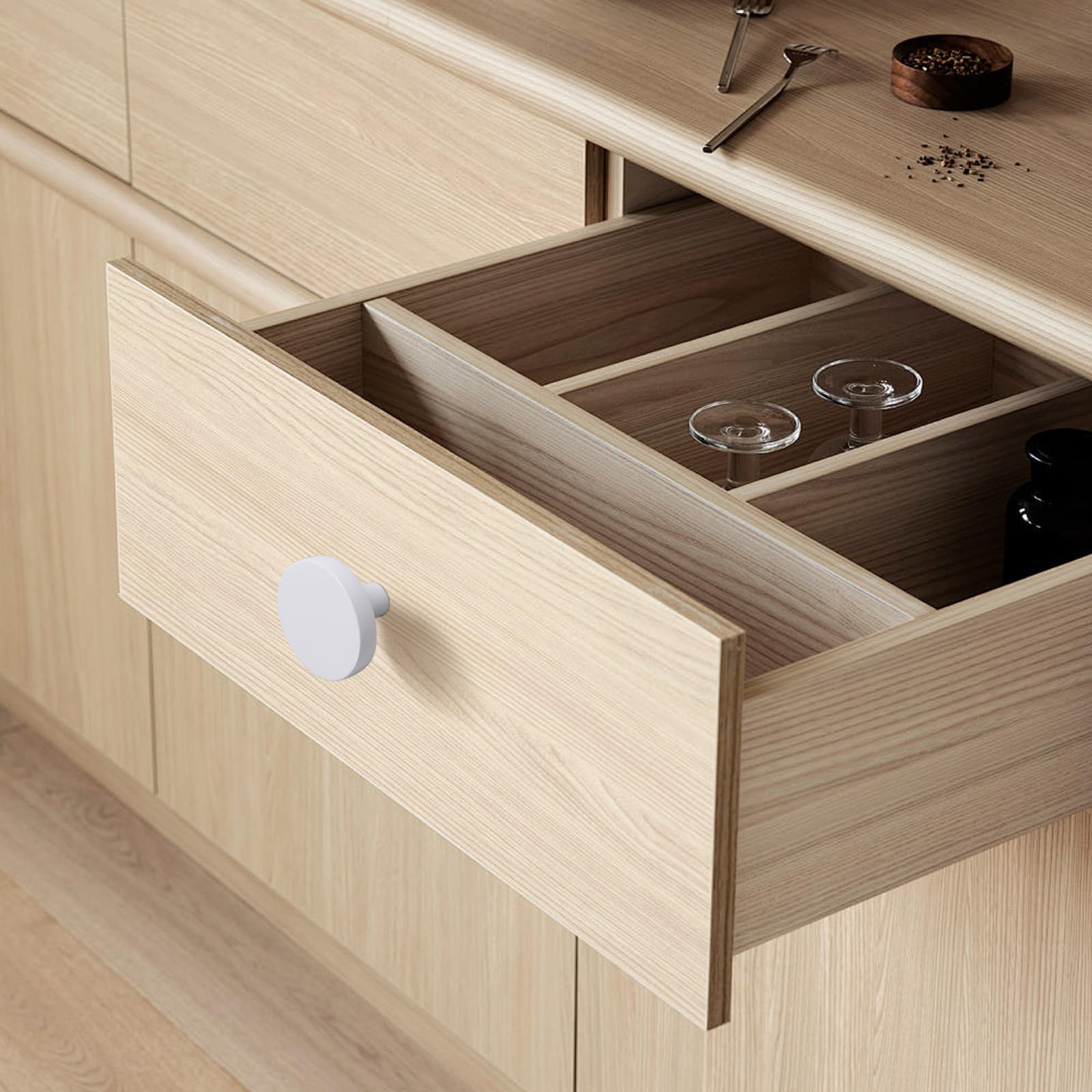 4 pomos de gabinete de cocina de 1.38 pulgadas, tiradores blancos de aleación de zinc, pomos redondos modernos para armarios de cocina, cómodas, cajones, puertas de armario (blanco)