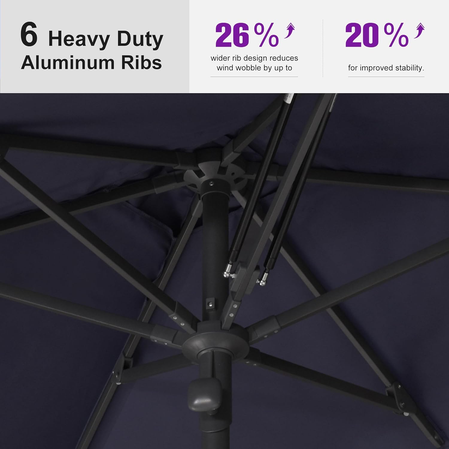 PURPLE LEAF 10' x 6.5' Rectangular Semi-Auto Outdoor Patio Umbrella Aluminium Market Umbrella Table Sun Umbrella with 1.89" Rod and 6 Sturdy Ribs for Deck Lawn Pool Garden, Navy Blue