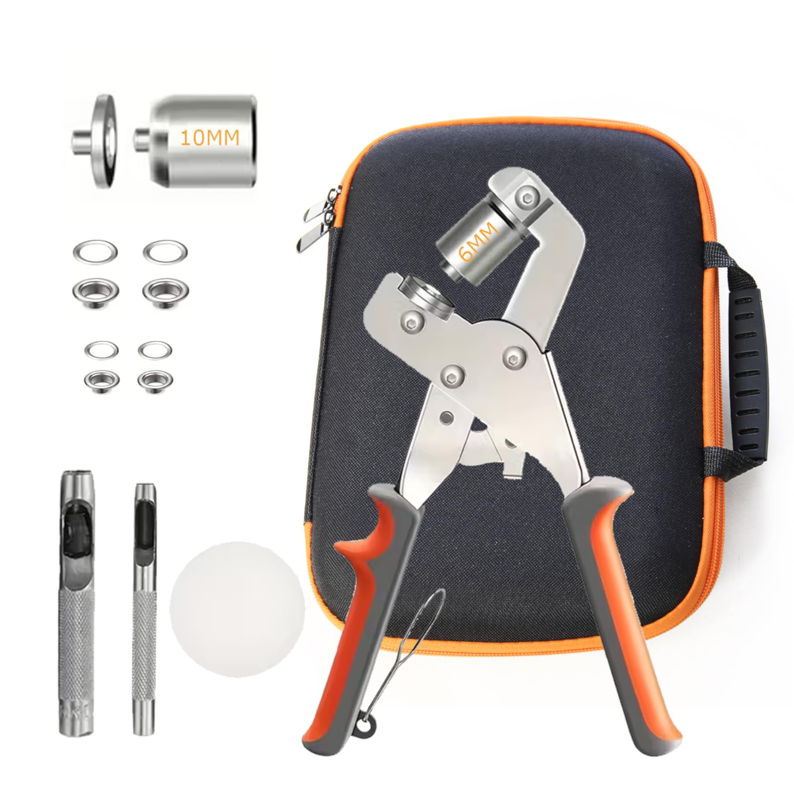 Samos® Kit de Ojales Metálicos para Lonas con Remachadora Ojales Manual – Incluye Sacabocados y Corchetes de Presión Metálicos – Ideal para Cuero, Tela, Cortinas, Toldos y Manualidades