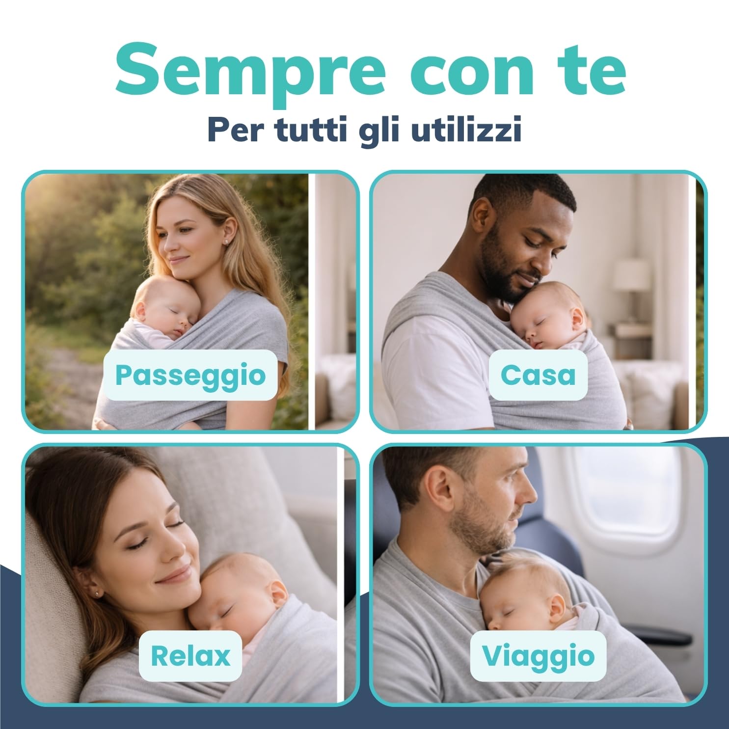 Fascia Neonato Cotone Organico Traspirante con 2 Bavaglini Inclusi Fascia Porta Bambino Fino a 15 kg Elastica Ergonomica 100% Made in Italy Leggero e Morbido Regalo Neonato