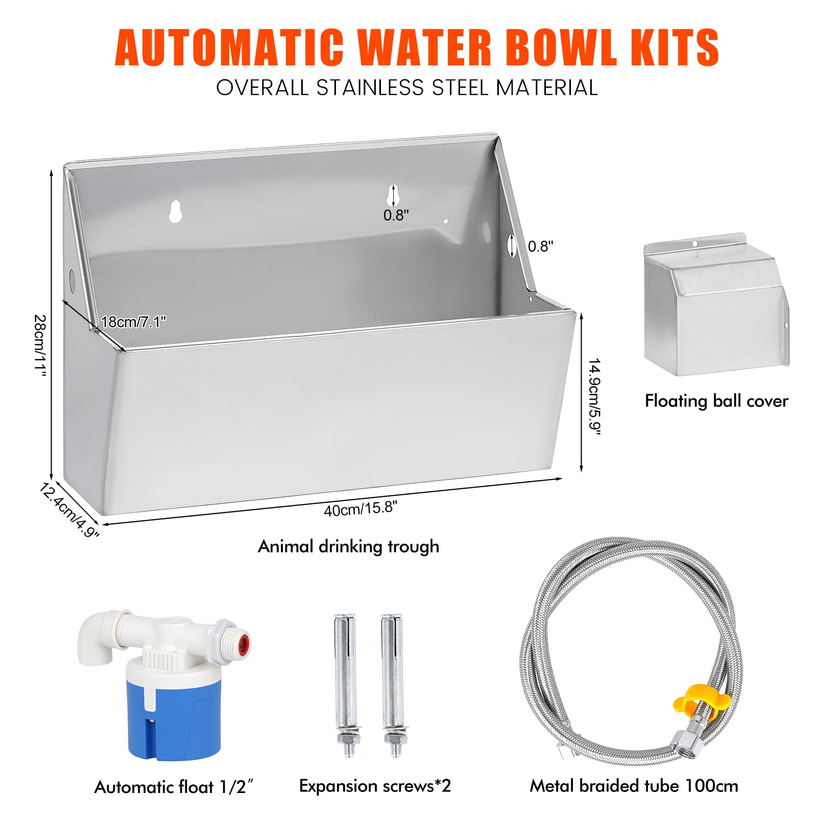 Distributore Automatico Di Acqua 8L 304 Acciaio Inox Ciotola Per Cani Esterno