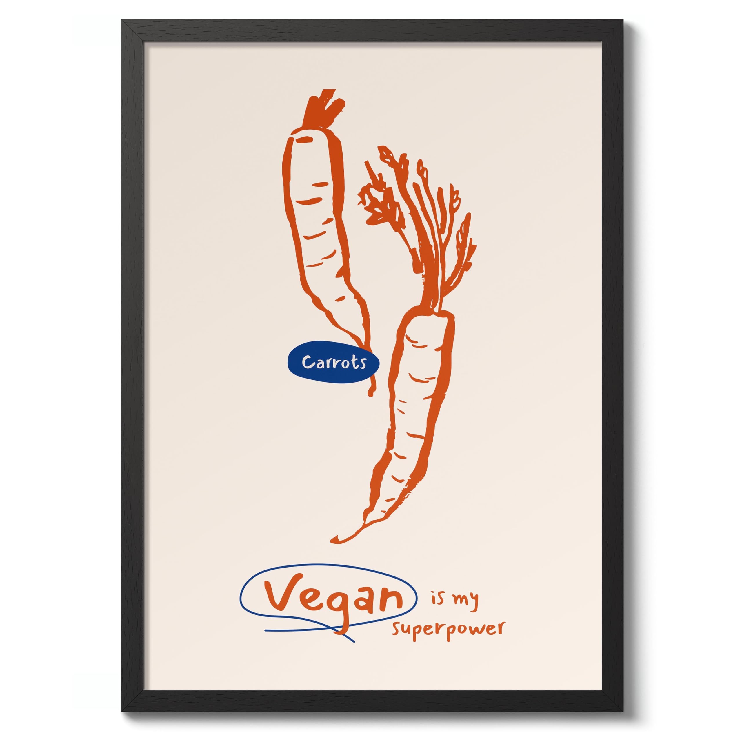 Vegan Is My Superpower Kitchen Poster, Cooking Baking Quotes Prints, Kitchen Line Food Illustration Wall Art, Funny Humour Quotes Home Decor, Archival Matte, A1 (Black Frame) - 84.1x59.4cm