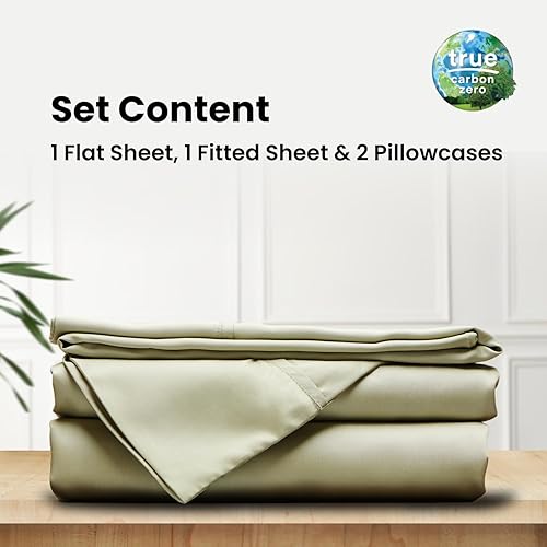 Miniatura 3 de Sábanas tamaño Queen certificadas 100% eucalipto, Tencel Lyocell  Juego de 4 piezas  Tejido satén  Verdadero carbono cero  Suave para la piel