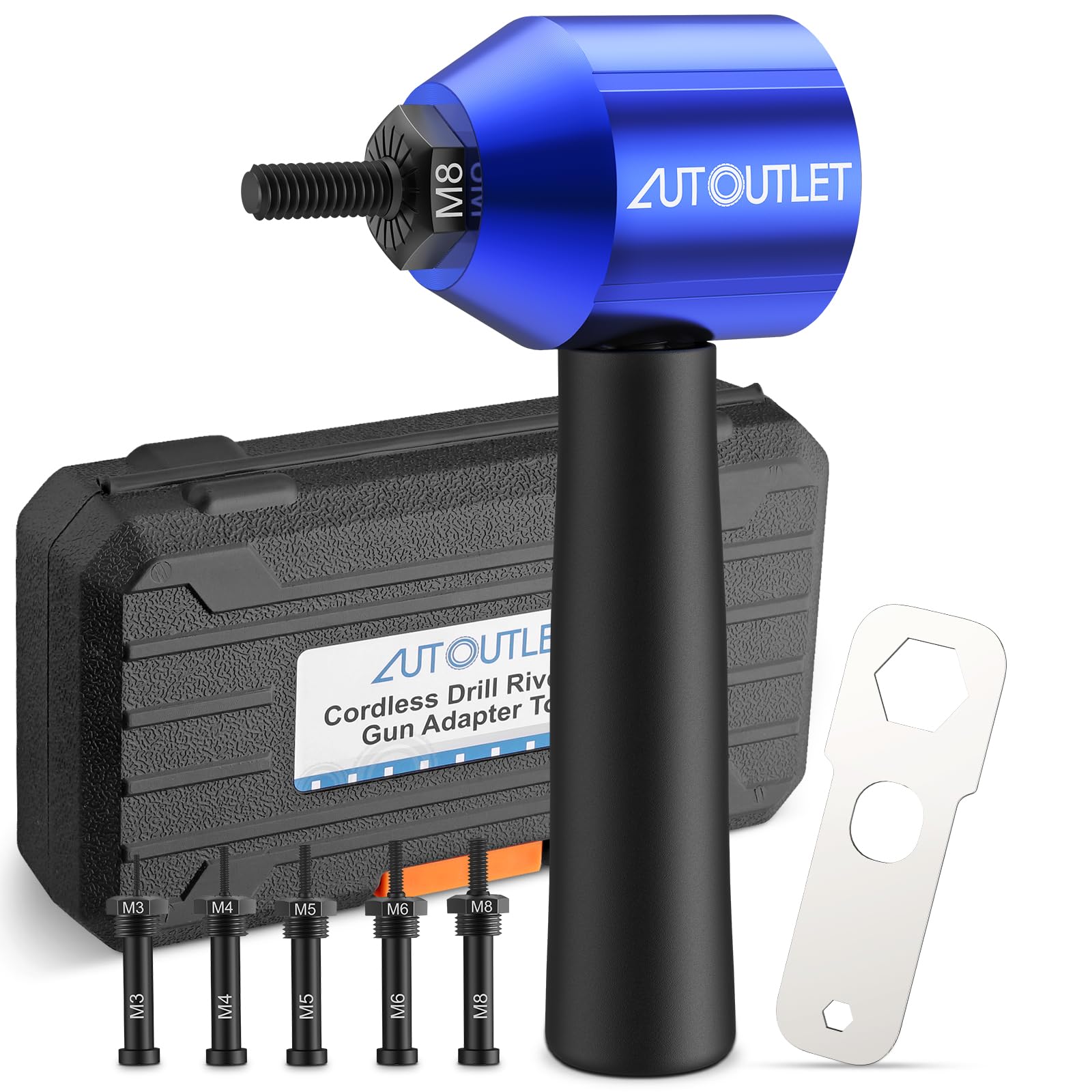 AUTOUTLET Adaptador de Remachadora para Taladro, 5 Mandriles Reemplazables M3-M8, Compatible con Tuercas de Aluminio y Acero Global Recycled Standard Global Recycled Standard Global Recycled Standard