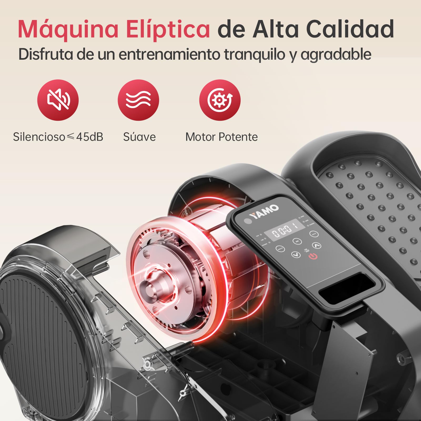 YAMO Mini Elíptica Eléctrica, Máquina Elíptica para Debajo del Escritorio con Pantalla LED y Control Remoto, 12 Velocidades, Elíptica Doméstica Silenciosa y Portátil para Mayores y Adultos