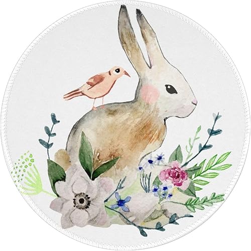 Miniatura 1 de Alfombrilla de mouse redonda para juegos de conejo de flores, para escritorio, bordes cosidos extendidos, alfombrilla de escritorio para teclado de