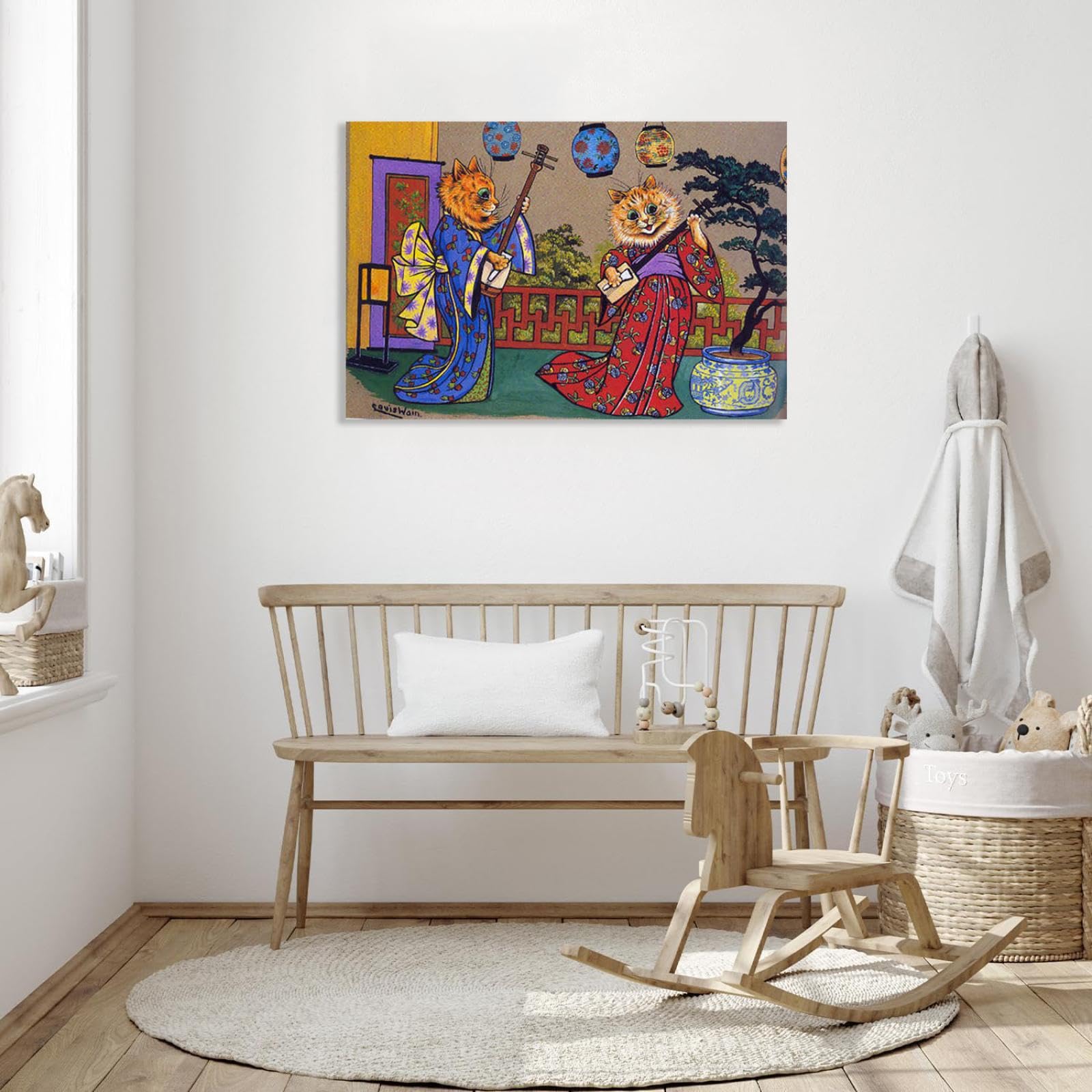 MYCGGDGH Louis Wain Pittura su Tela Animali musicali Due gatti Stampe Gatti Quadri Famosi Louis Wain Poster Quadri Moderni Soggiorno Astratti120x80cm(47x31in) Con cornice
