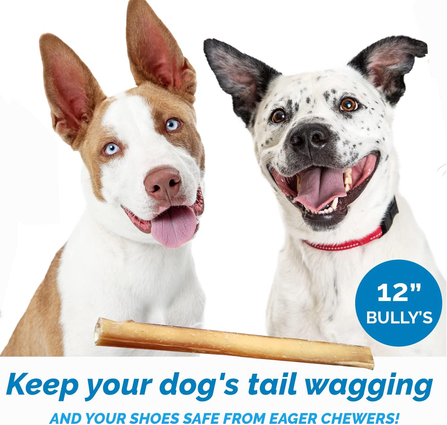 123 Treats 12-Inch Bully Sticks for Dogs (1 Pound Bag) – 100% Natural Grass-Fed Bulk Chews for Dogs & Puppies, Free-Range, Long Lasting Premium Beef Chews | Fully Digestible Dental Treats