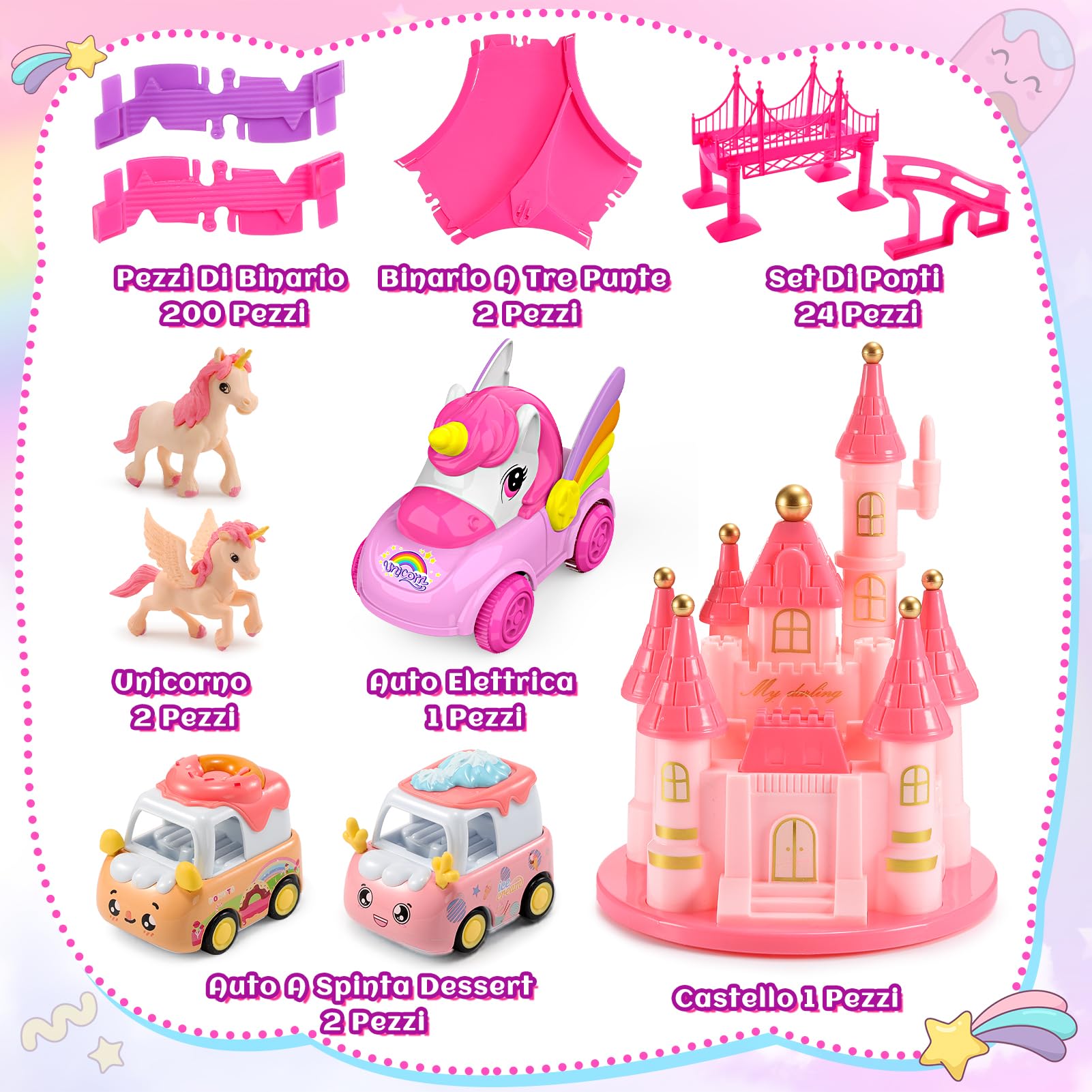 iKidiki Unicorno Bambina Regalo 3 4 5 6 7 8 Anni, Pista Macchinine Giochi Bambina 3-8 Anni Femmina Piste Macchinine per Bambini Giocattoli Bambinas Gioco Bimba Regalo Bambinas Regali Natale