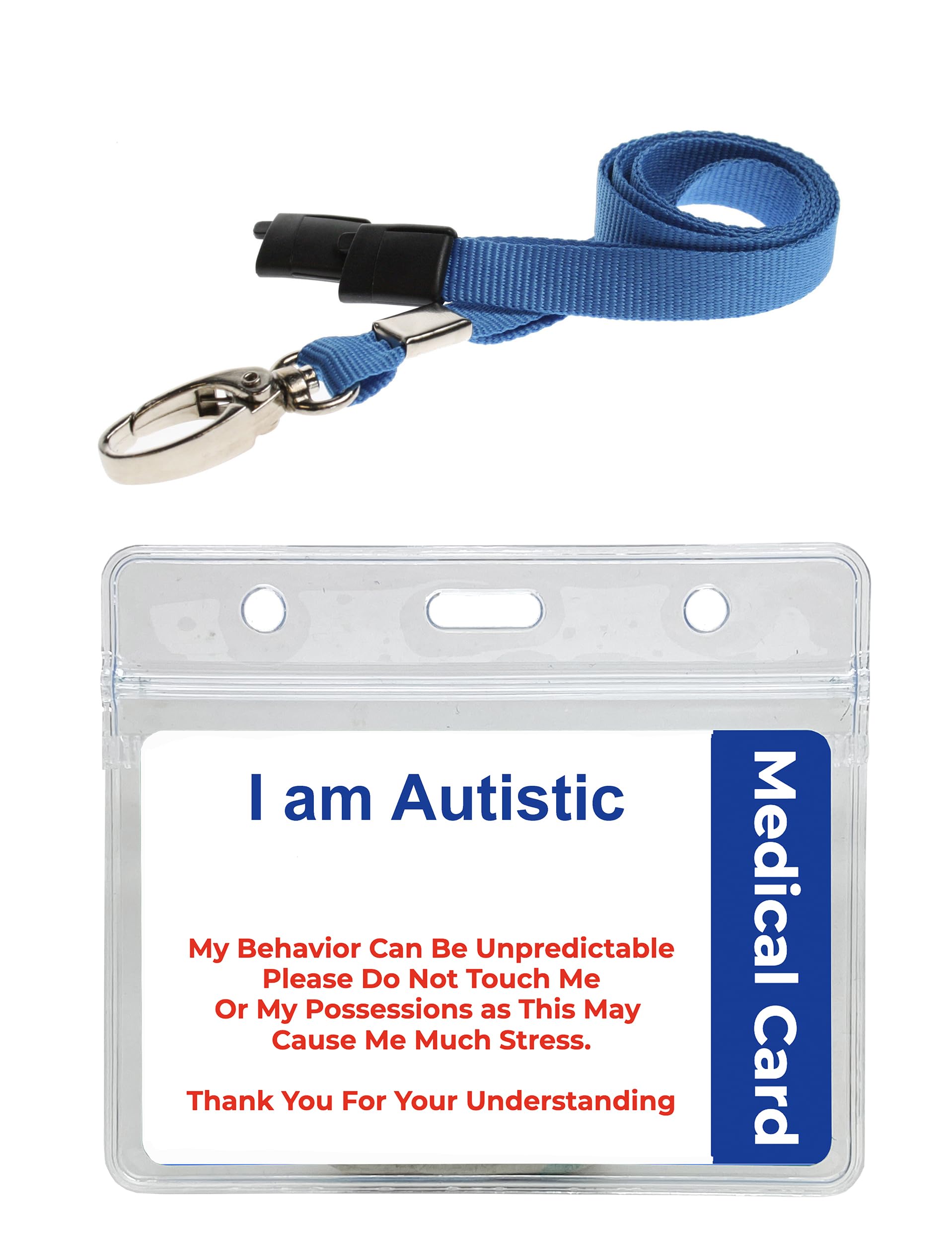 Autistic Hidden Disability Awareness Badge Medical Card Reverse of Card has Space for Contact Details All Sealed in Waterproof Grip Seal PVC Pocket& Blue Lanyard