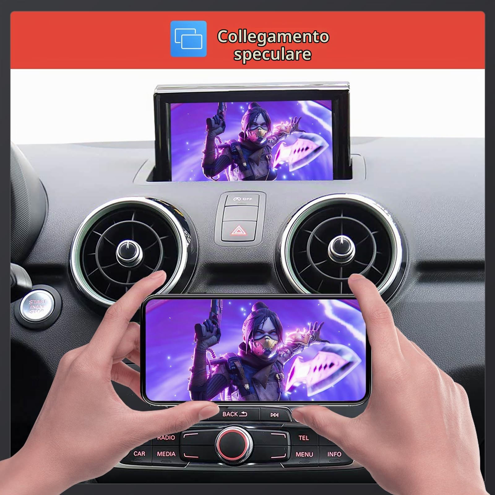 Road Top Modulo Adattatore CarPlay Wireless per Audi A1 2014-2018 | con RMC, Carplay Decoder Retrofit Kit, compatibile con Apple CarPlay senza fili, Android Auto, MirrorLink, Navigazione