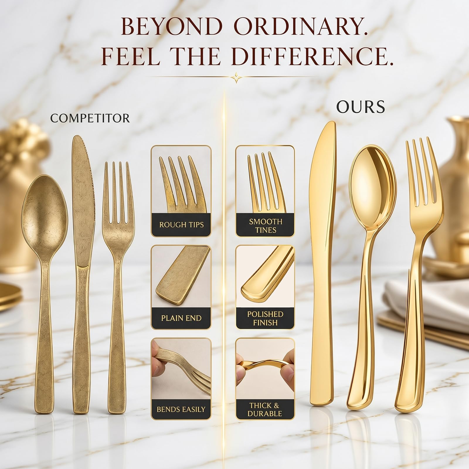 Gold Disposable Cutlery Set - 180 Piece -3 Gold Disposable Cutlery Set - 180 Piece -3