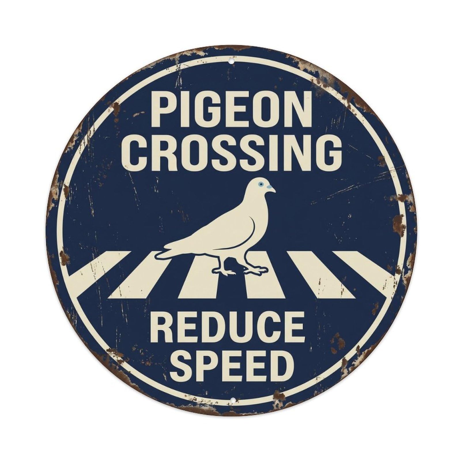 Cwbufd Vintage Style Pigeon Crossing Reduce Speed Homely Vintage Metal Tin Sign Plaque Wall Decor For Cafe, Club Bar, Office, Garden Metal Poster 8X8inch