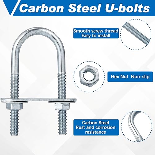 Miniatura 4 de Therwen 16 juegos de pernos redondos en U de acero chapado en zinc, abrazadera en U con arandela de placa de tuerca (M6 x 0.984 in x 2.756 in)