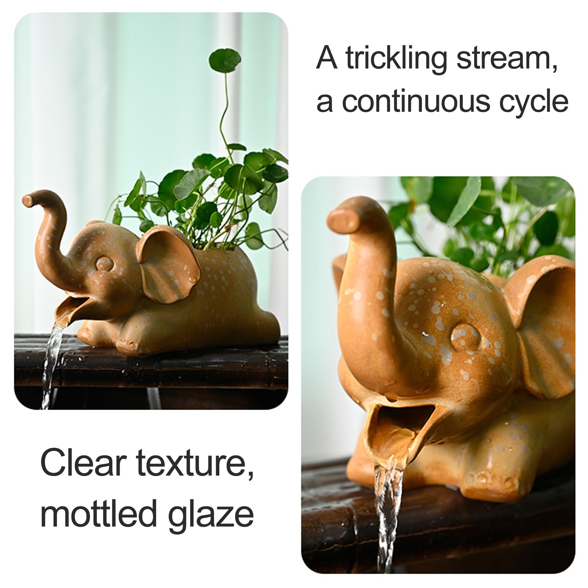 Fontaine cracheuse en céramique Lucky Elephant Fontaine à Circulation d'eau, Ornement pour Bassin à koï, Jardin, terrasse et Jeux d'eau extérieurs (Pompe Non Incluse)(Giallo)