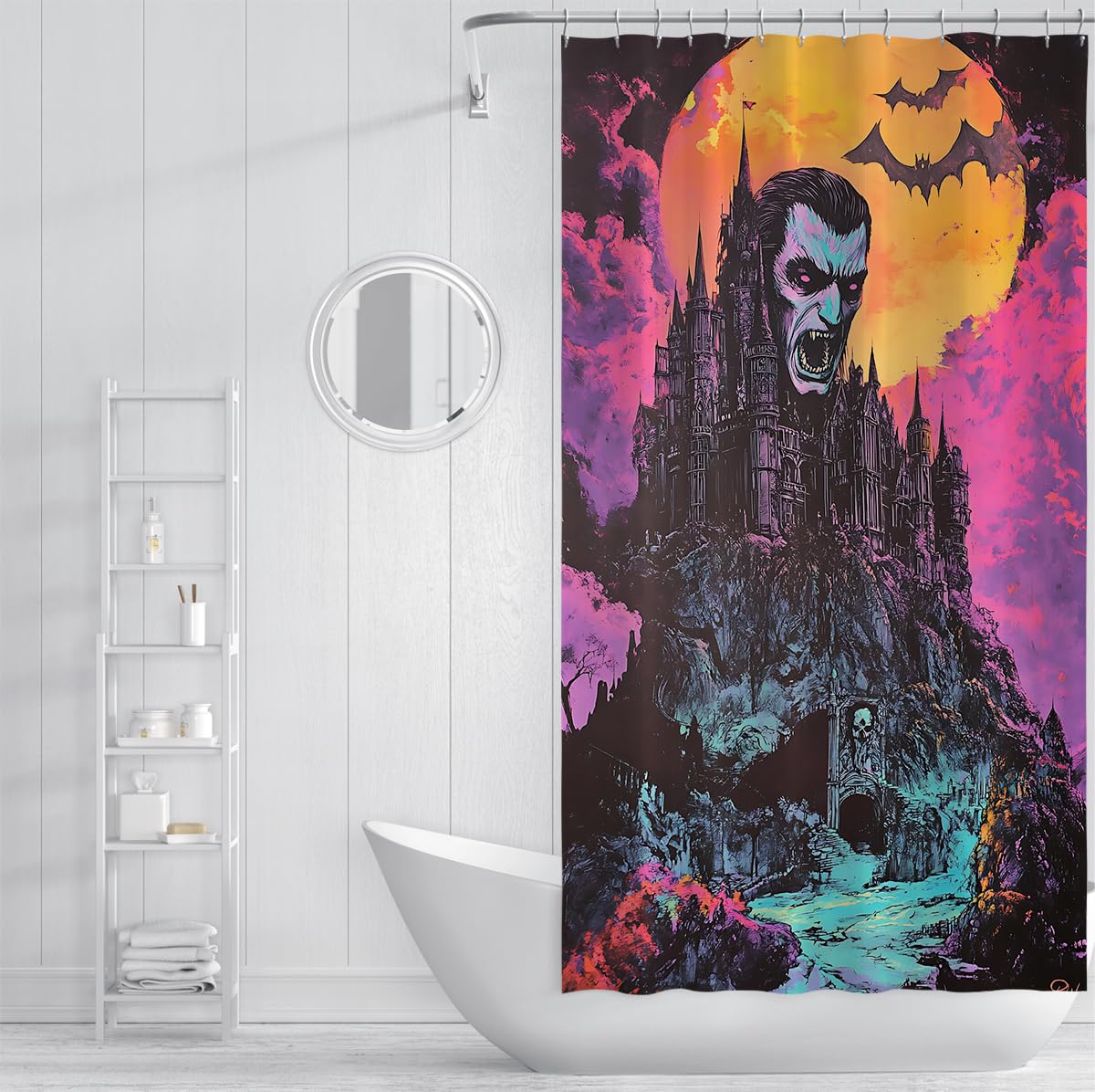 Tende Doccia Castello Vampiro Viola Gotico Halloween Luna 150x200cm