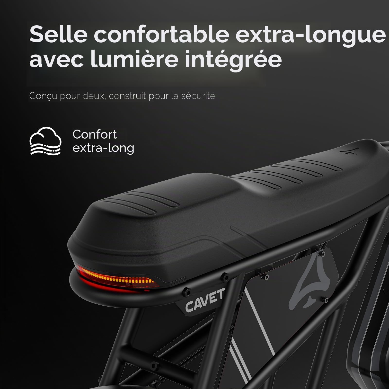 Cavet Air Vélo Électrique Fat Bike 20" 48V 250W 15,6Ah 7 Vitesses Double Siège Écran TFT