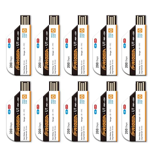 Frigga Paquete de 10 registradores de datos de temperatura, registrador de temperatura desechable, 28800 puntos, registradores de temperatura USB,