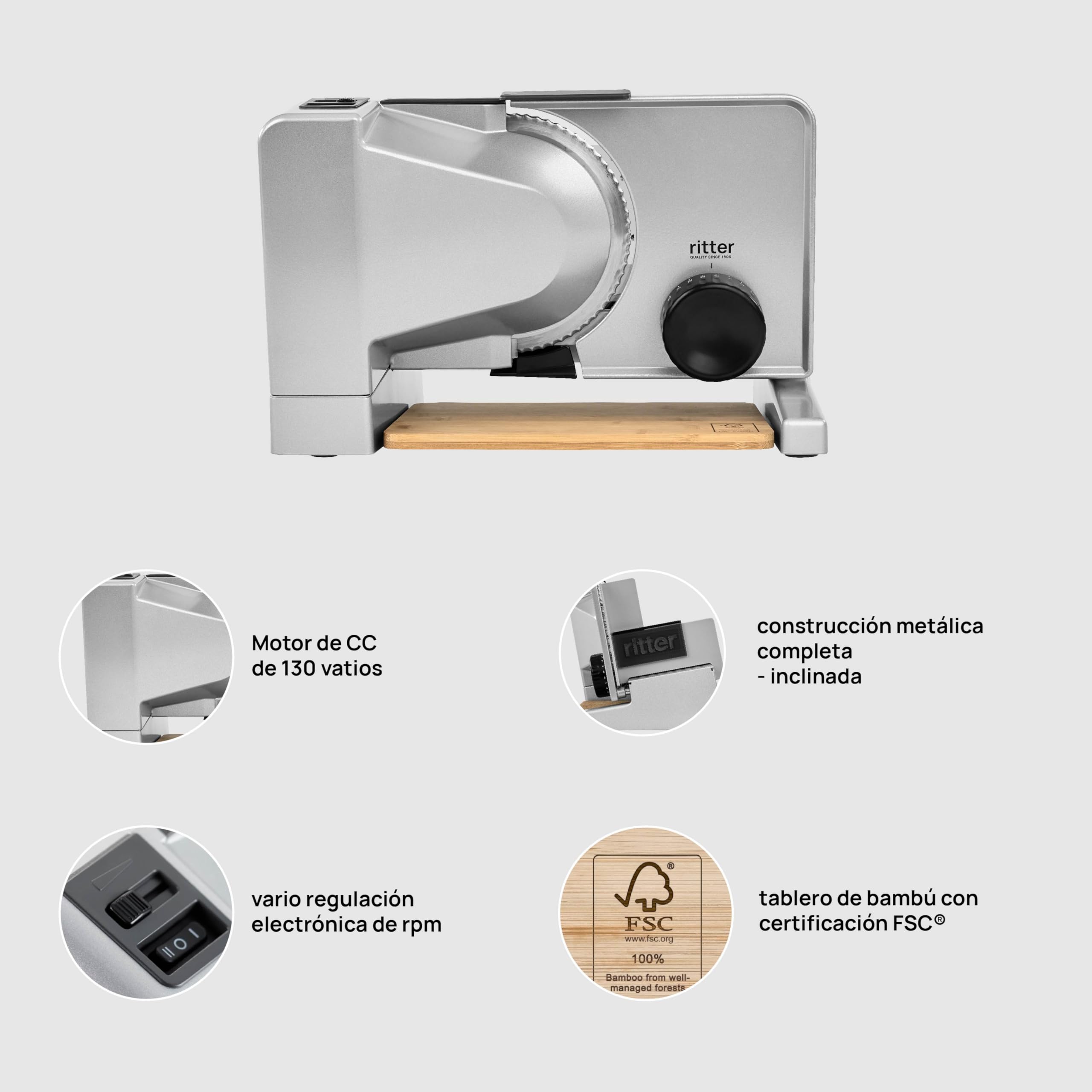 ritter serano 8 Cortafiambres y rebanadora de pan eléctrica de metal macizo, Made in Germany