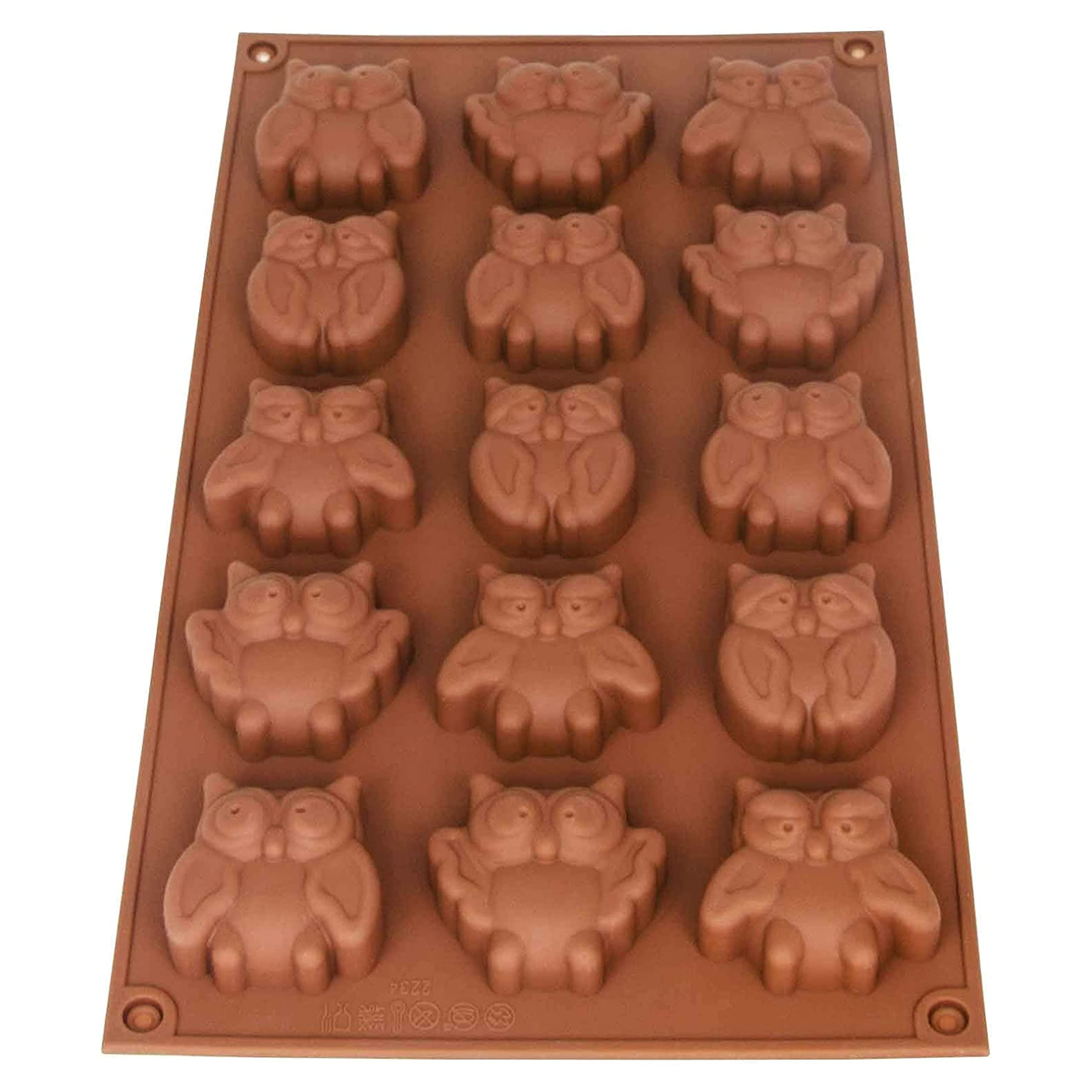 Stampo in silicone per cioccolatini, a forma di gufo, 10 stampi per cubetti di ghiaccio in silicone, a forma di gufo, per cioccolato, 30 x 18 x 2 cm, senza BPA, colore: marrone