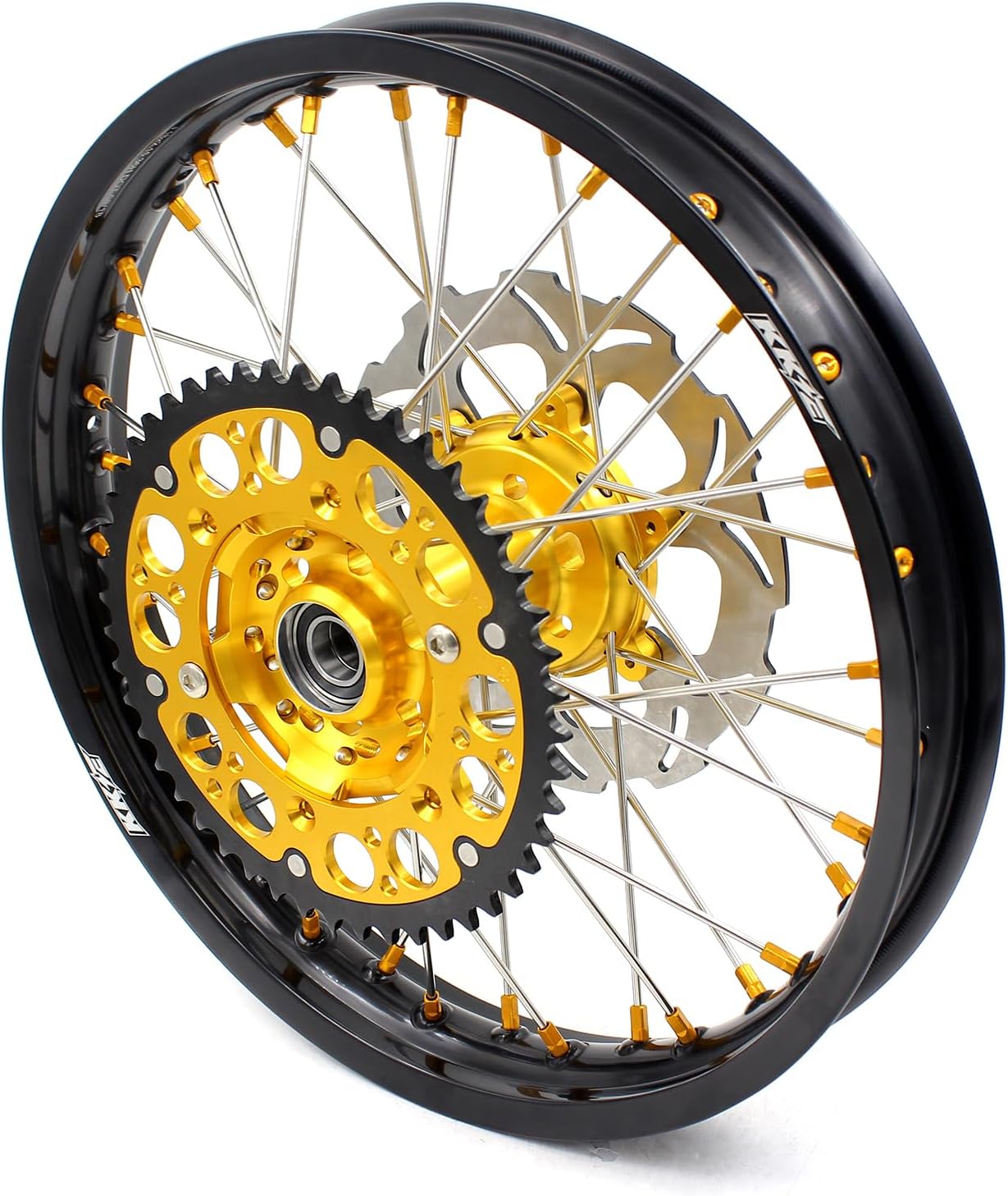 KKE 1.6 * 21 & 2.15 * 18 Enduro Motorcycle Wheels Rims Compatible with SUZUKI DRZ400S 2000-2025, DRZ400E 2000-07, DRZ400 2000-04 with 250MM Front Disc, 220MM Rear Disc,Gold Sproket Gold Nipple