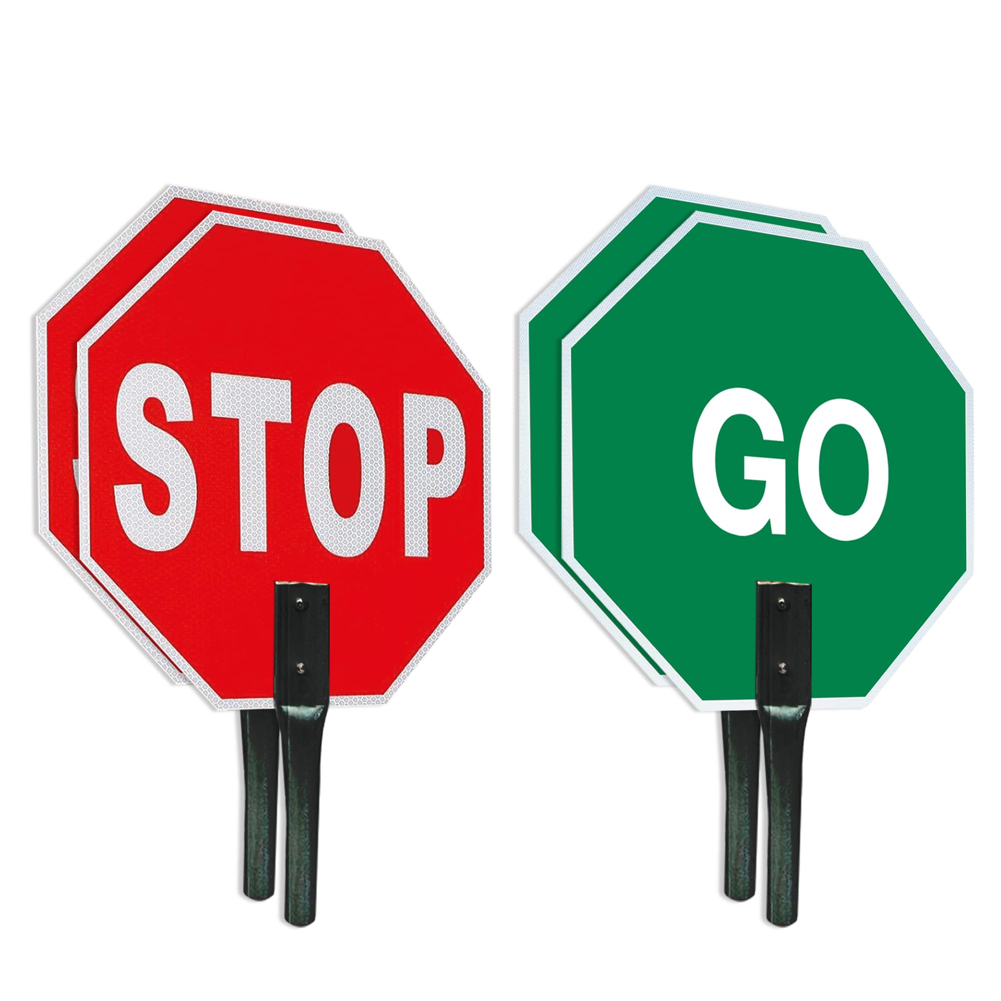 2-Pack Stop/Go Sign Double Sided 18"x18" - Aluminum with Metal Handle Nuts, Screws & Wrench- High Intensity Honeycomb Reflective Road Sign - Wall Mount or Handheld, Rust Proof Traffic Road