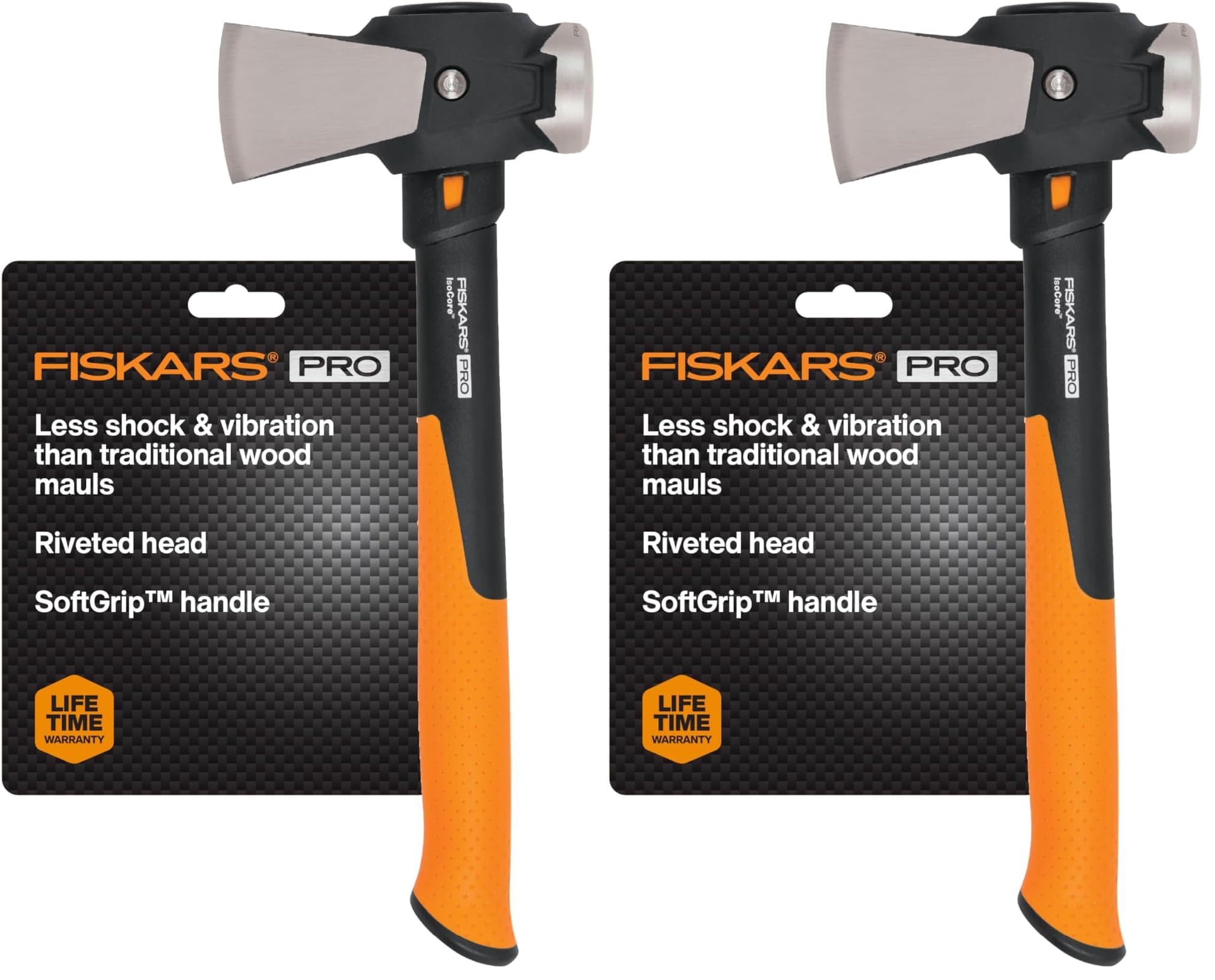 Fiskars Pro IsoCore Splitting Maul, 14" Wood Splitter Axe, 2.5 lb (Pack of 2)