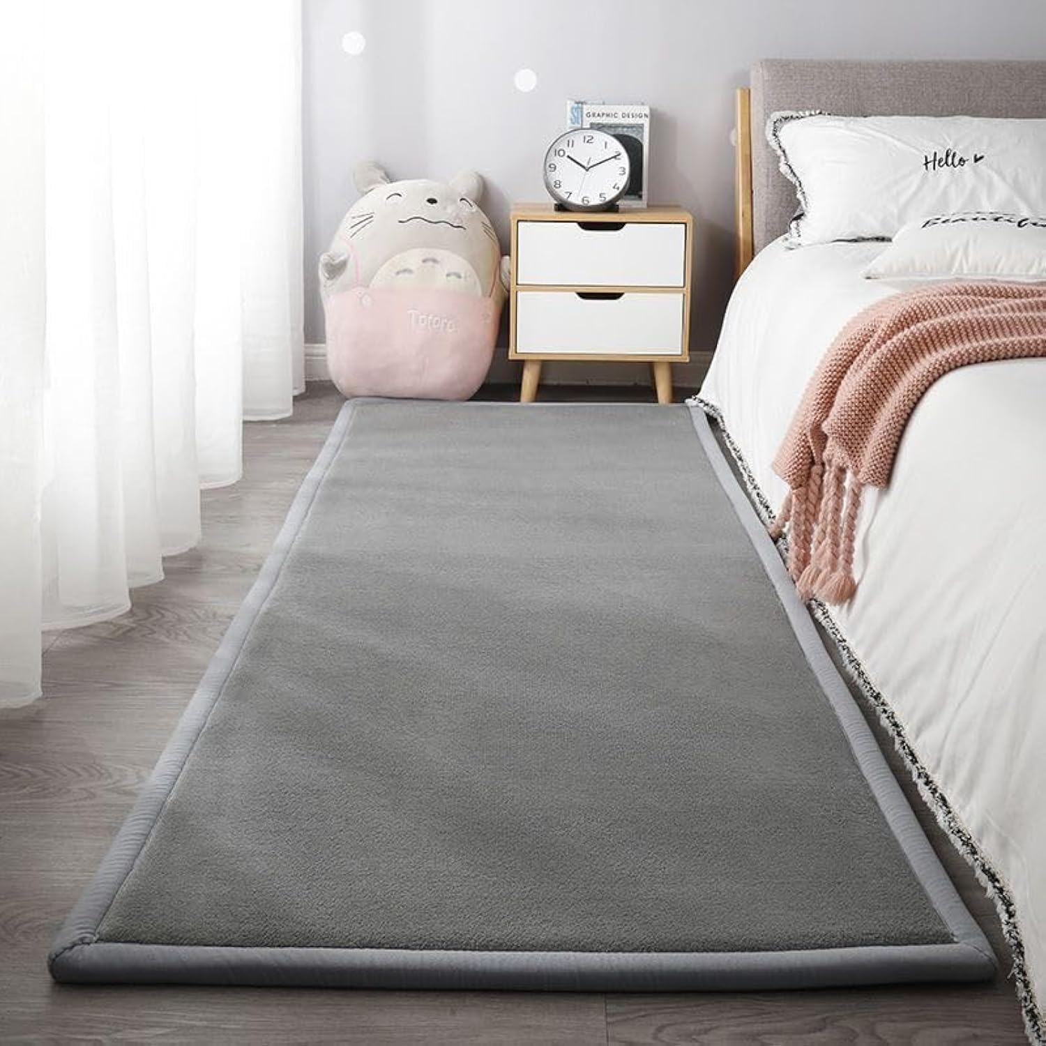 LIMOS Soft Shaggy Area Rugs，Soft Bedroom Carpets, 2cm Thick Coral Velvet Carpet ，Washable Children Play Mat Exercise Pads Carpet，Anti Slip Fluffy Rug Bedroom Bedside (Grey, 100x200cm)