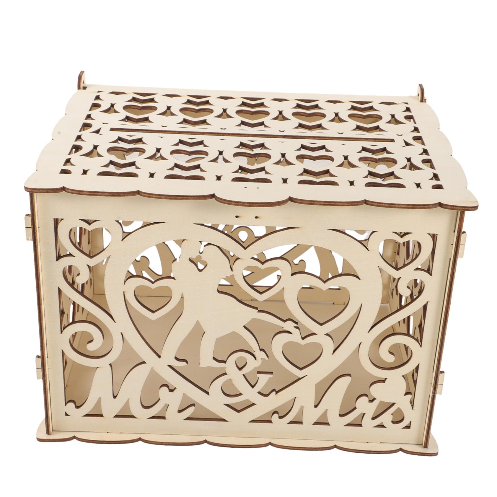 VICASKY 2 Stück Rustikale Holz Kartenbox Hochzeit mit Filigranem Herzschnitt Dekorative und Umschlagbox Multifunktionale Aufbewahrung für Geldgeschenke Karten und Kleine Erinnerungen