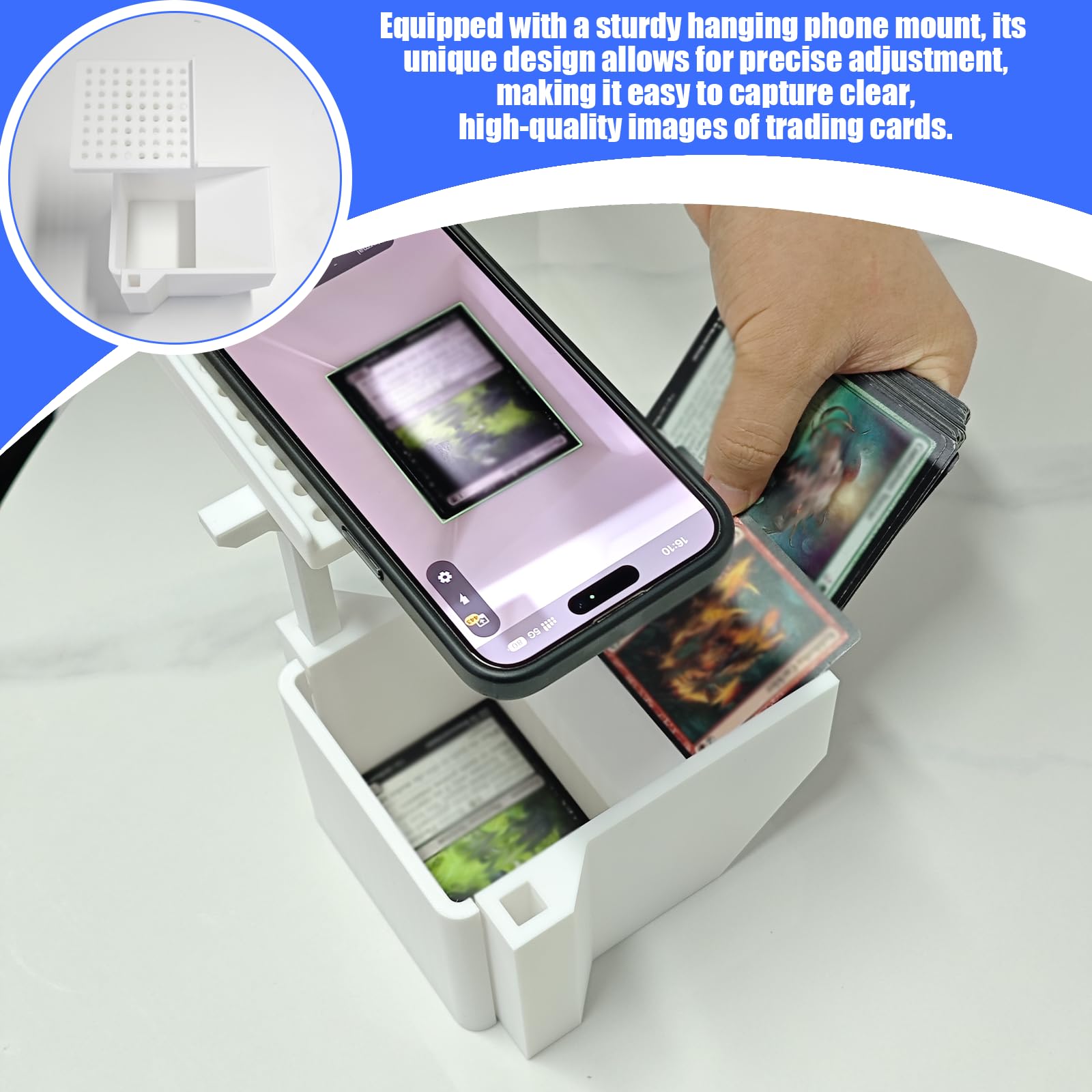 Support Scanner Pour Cartes MTG Et Jeux De Cartes – Compatible ManaBox – Format Standard 18,2 X 9 X 18,2 Cm – ABS Blanc élégant – Numérisation Rapide