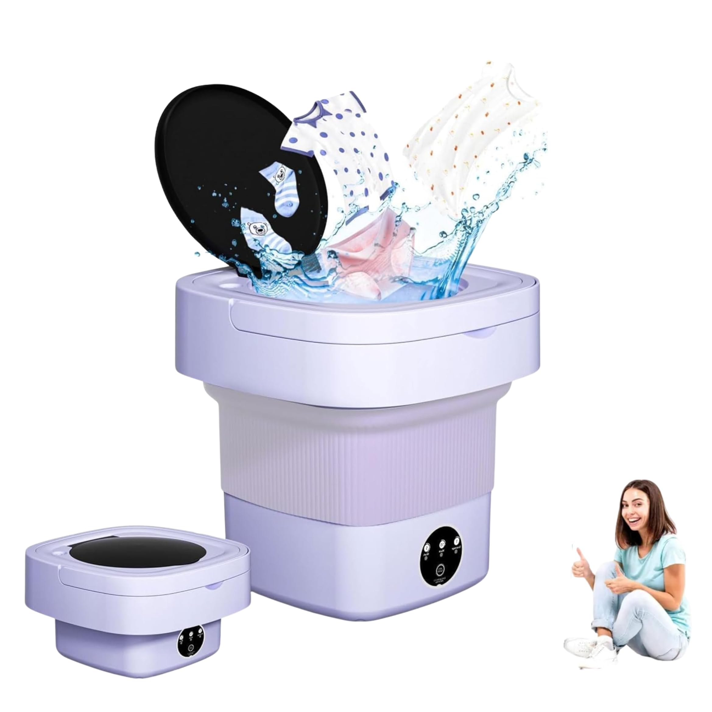 Drumstone (𝟓+𝟓 YEARS WARRANTY) Compact Portable Foldable Washing Machine for Small Loads – 3 Wash Modes Delicates, High-Frequency Turbo Clean for Baby Clothes, Towels, and Travel Use-image-10