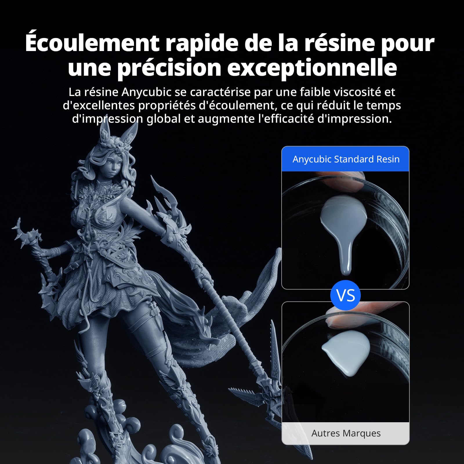 ANYCUBIC Résine photopolymère rapide UV 405 nm standard, avec une grande précision et un durcissement rapide et une excellente fluidité pour l'imprimante 3D LCD DLP (gris, 1 kg, 4 pièces)