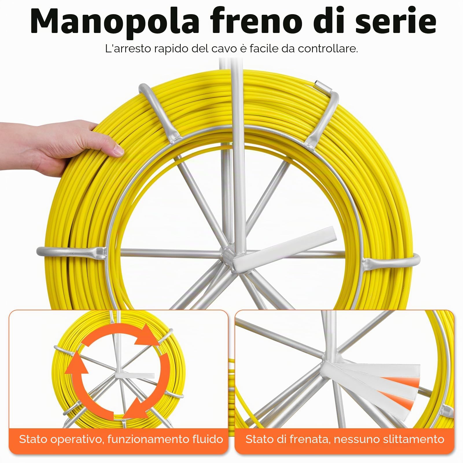 Sonda Passacavi, Sonda Elettricista 6mm 150m, Spirale Retrattile 150m, Molla Elettricista, Contenitori in Plastica per Lavori Elettrici Telecomunicazioni Cablaggio Dati