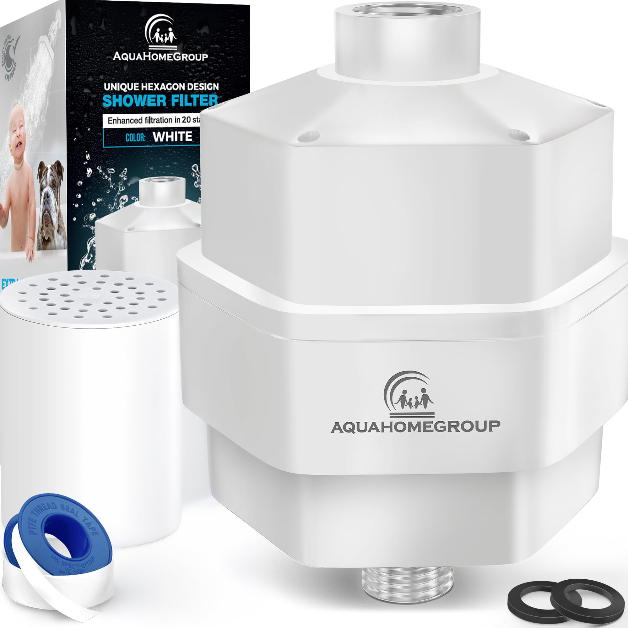 AquaHomeGroup Filtro de ducha de 20 etapas para agua dura, filtro universal de alta salida para cloro, fluoruro, metales pesados, filtro de agua de ducha con vitamina C E para cabello, piel y uñas