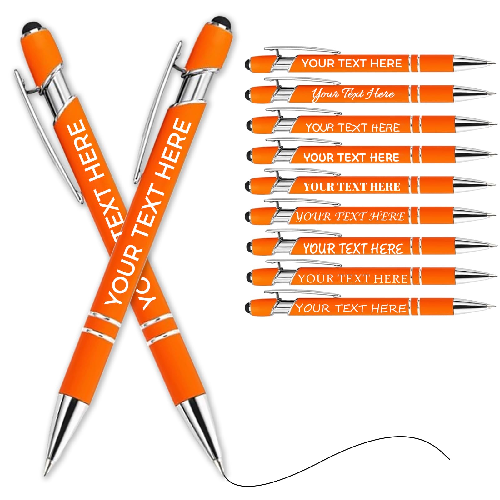 Personalised Pen Ballpoint Pens With Stylus,Customised Engraved Text Bulk Wholesale Pens - Ideal For Business Promotions, Schools, Company Event Giveaways, Personalised Gifts(Saffron,20Pcs)