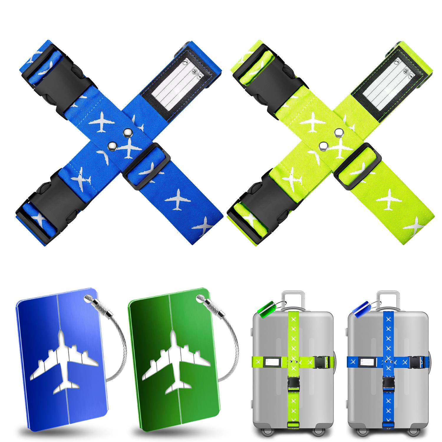 Yosemy Sangles de bagage réglables avec boucle et étiquettes de bagage pour les voyages en famille et les voyages...