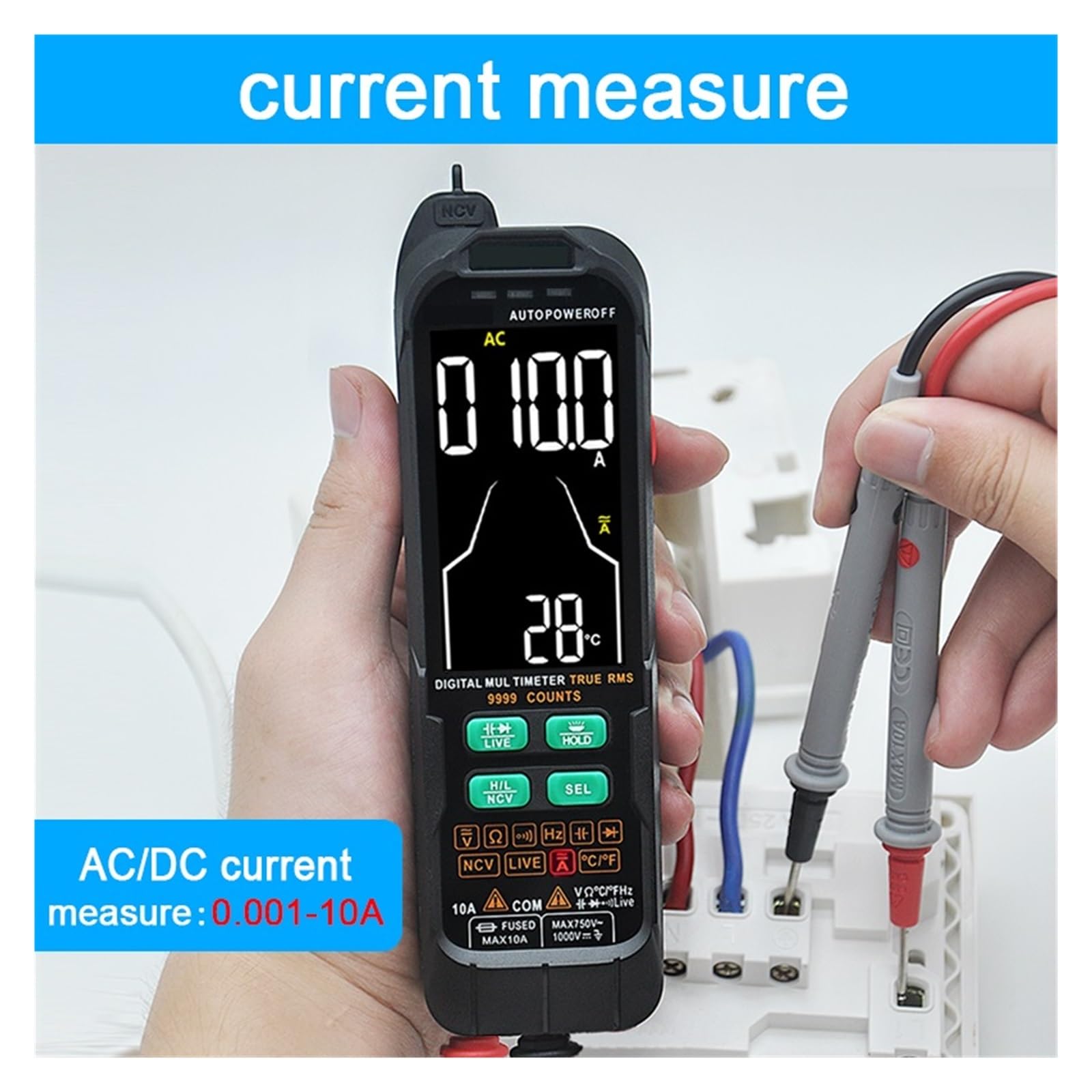 Inteligentny Multimetr Cyfrowy Mini Automotive Profesjonalny Tester True RMS NCV AC DC Tester Napięcia Przenośny Miernik Elektryczny Dokładny Pomiar(128B PRO)