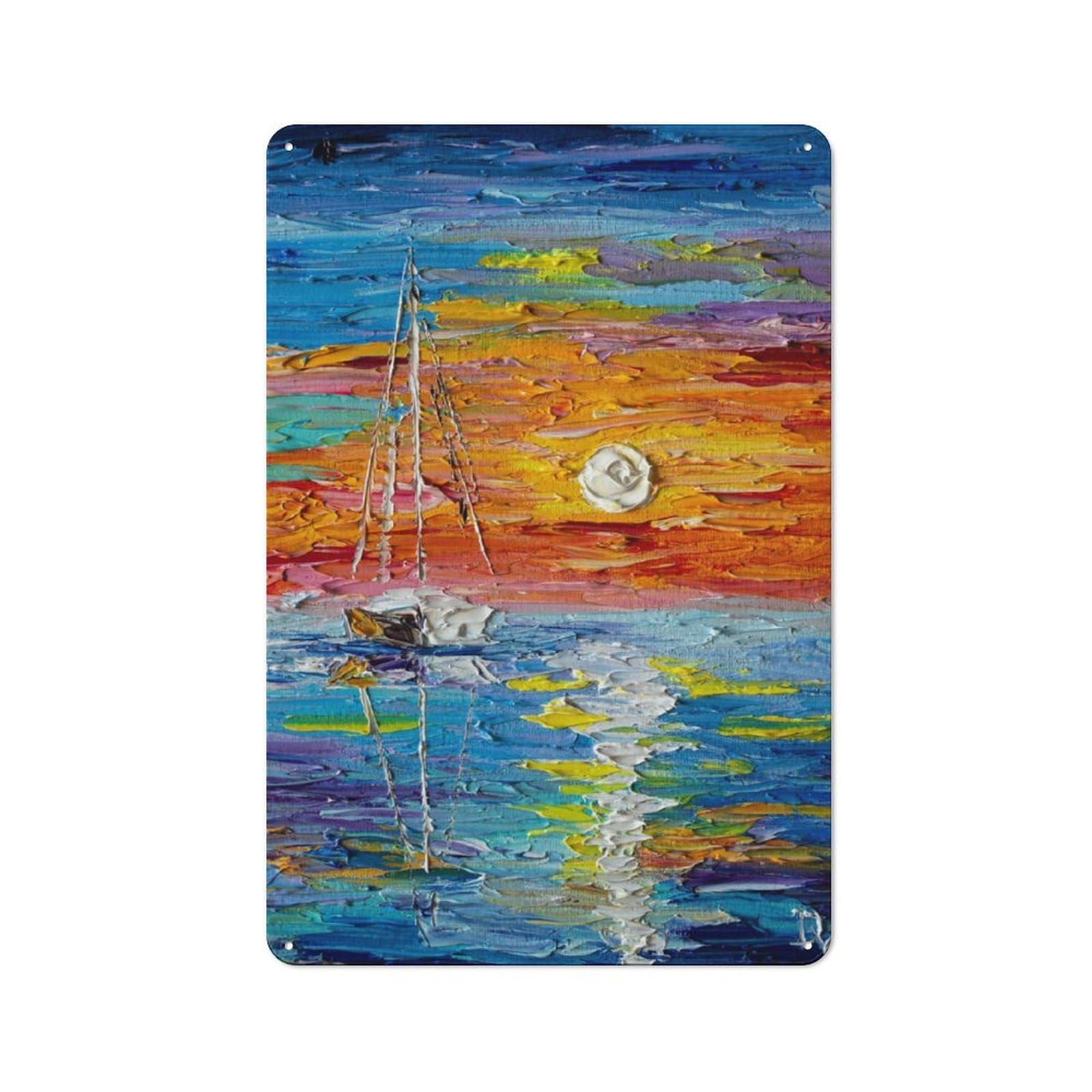 Junmoney Sea Sunset Vintage-Inspired Tin Sign 30X20cm For Café Or Restaurant, For Cooler-Month Interiors With Vintage Character