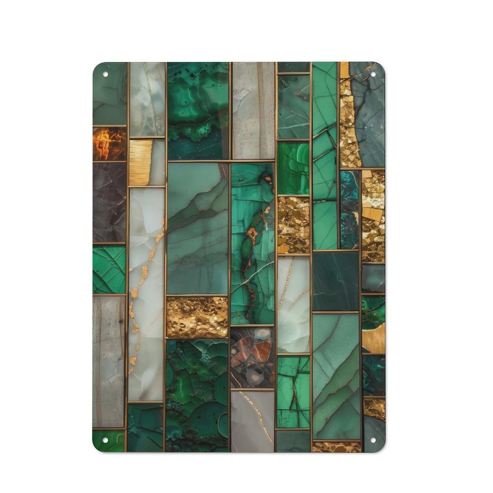 Junmoney Style Geometric Malachite Mosaic Rustic Metal Sign 40X30cm, Country Vintage Country Wall Plaque For Cottage, Kitchen, Hallway Or Breakfast Nook