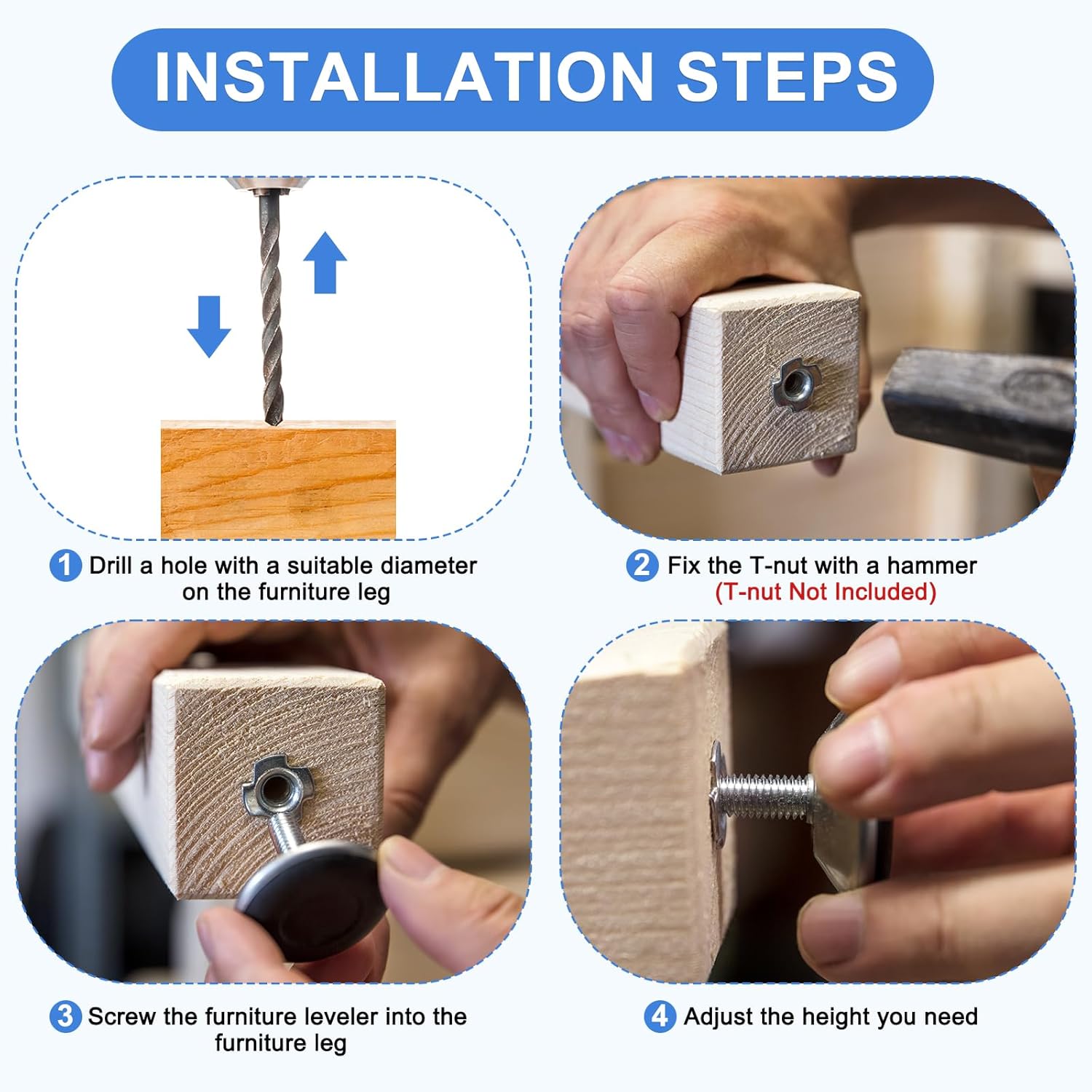 24Pcs Furniture Levelers with M6 Thread, 23 x 18 mm Adjustable Legs for Tables, Furniture Sliders with Thread for Chair Legs and Stools, Black