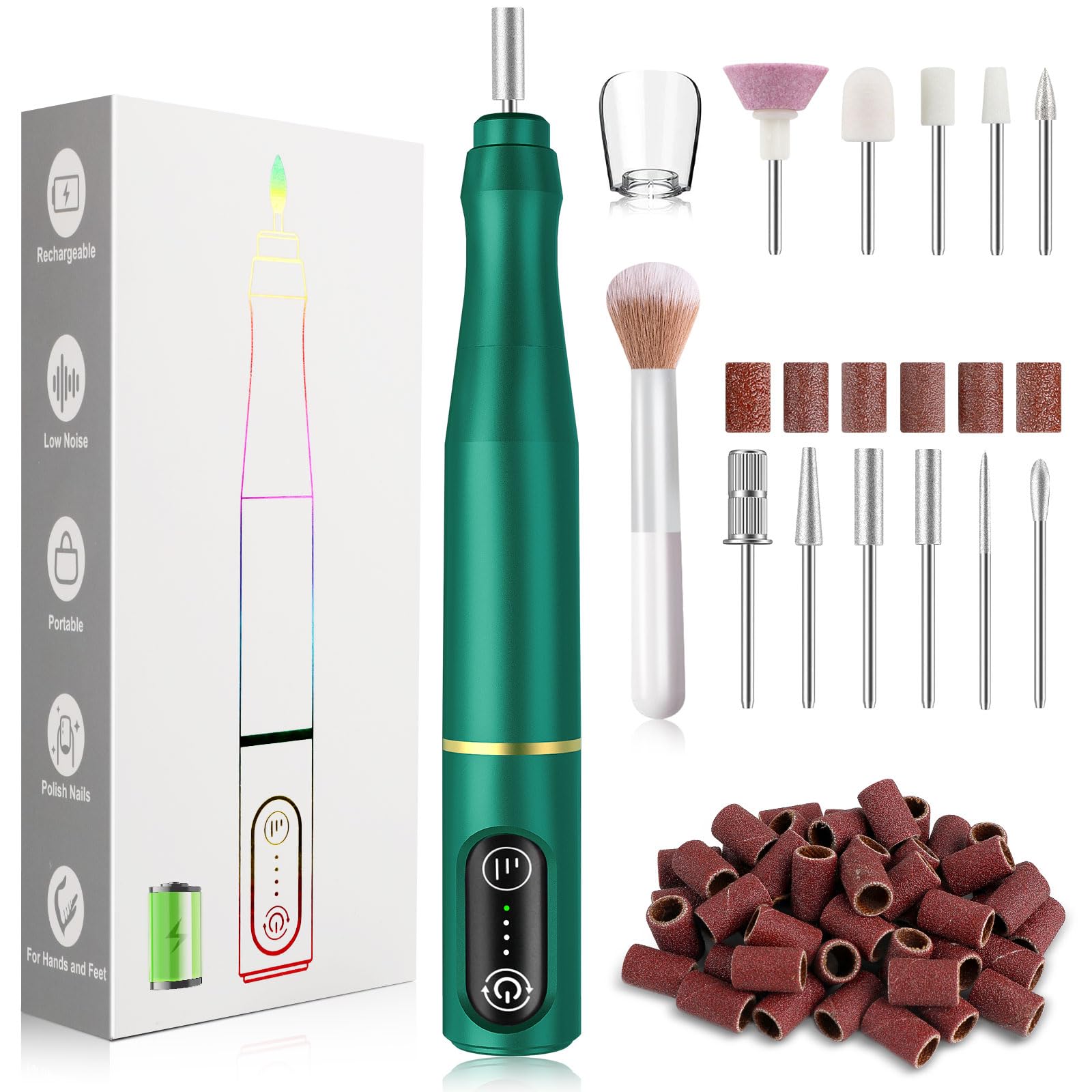 TUOBEO Cordless Nail Drill Electric Rechargeable File Kit, Professional Efile Acrylic Gel Nail Polish Remover Pedicure Manicure Machine Portable Set