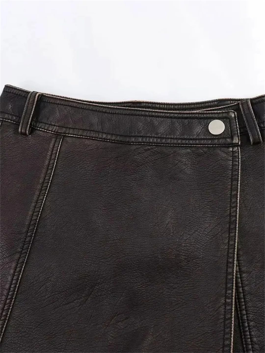 Woman's All Season Slim Faux Leather A-Line Skirt Sexy Wrap Mini Skort Elasticity Shorts