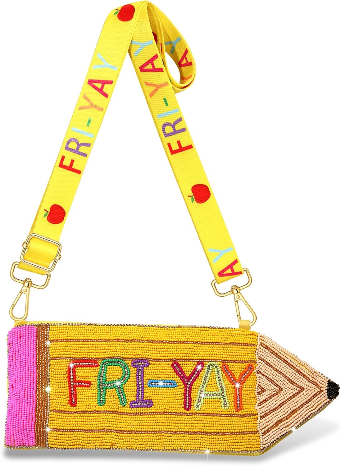 NVENF Pencil Purse for Women Beaded Teacher Purse Crossbody Shoulder Bag Back To School Teacher Accessories Outfits Gifts