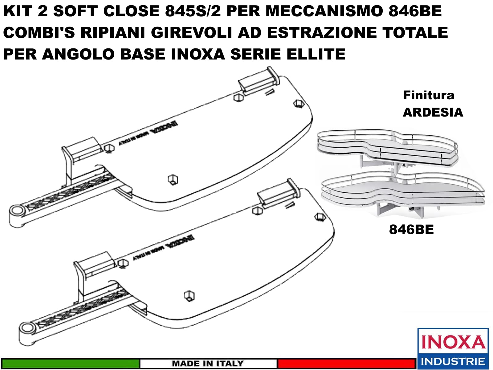 Meccanismo 846BEY/SX45 Base Angolo Estraibile Cucina 2 Livelli Organizer Cucina,Cestello Girevole,Estrazione Totale Ammortizzata Per Base Angolare 105X60 Anta 45 SX Struttura cesto Ardesia